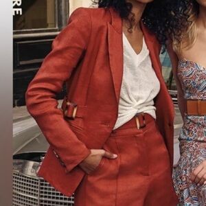 $598 Veronica Beard Baltazar Rust Brick Linen Blend Blazer Dickey Jacket sz 20